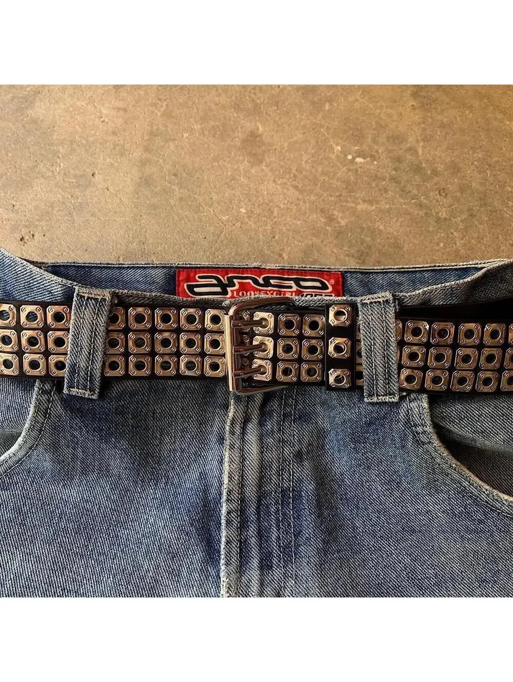 Cyber Grunge y2k 2000s vintage style light silver studded belt. Nice quality